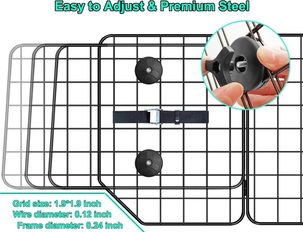 Adjustable Dog Car Barrier for SUVs Trucks Vans, Heavy-Duty Wire Mesh Pet Divider, 61.9 Inch, Universal Fit