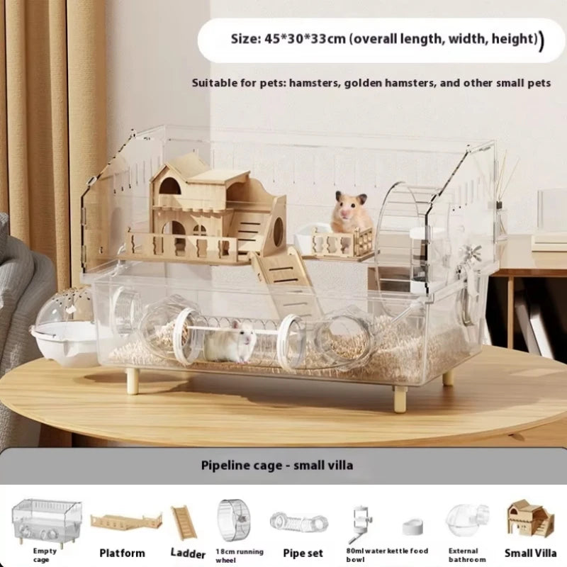 Hamster Cage for Hamster Spacious Clear Acrylic Rodent Home With Accessories Gerbil Mouse Habitat Small Pet Supplies