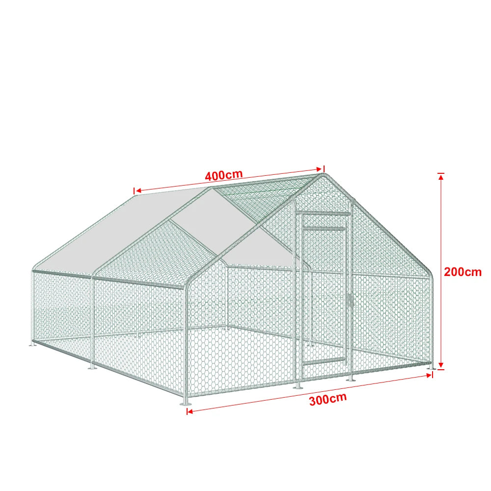 Teousev 10/13/20ft Large Metal Chicken Coop Walk-In Run with Peaked Roof, Outdoor Poultry Cage Hen House for Farm Backyard