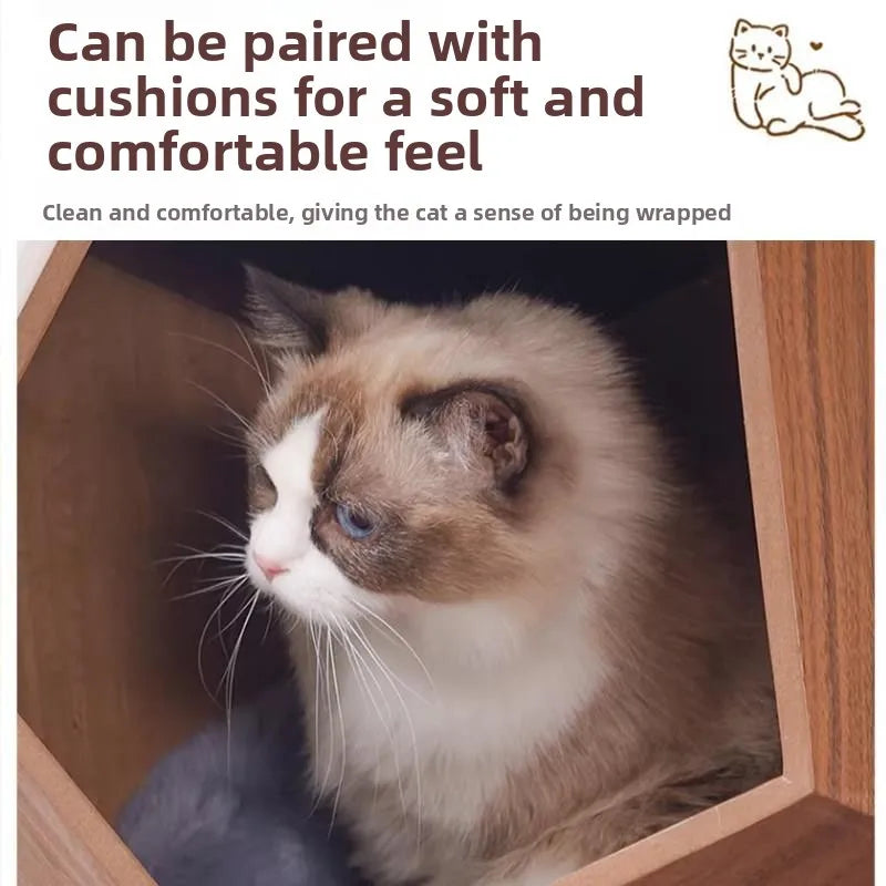 Solid Wood Pet Nest Cat Bed Dog House Side Table Nightstand Coffee Table 2-in-1 Furniture for Small Medium Cats Dogs
