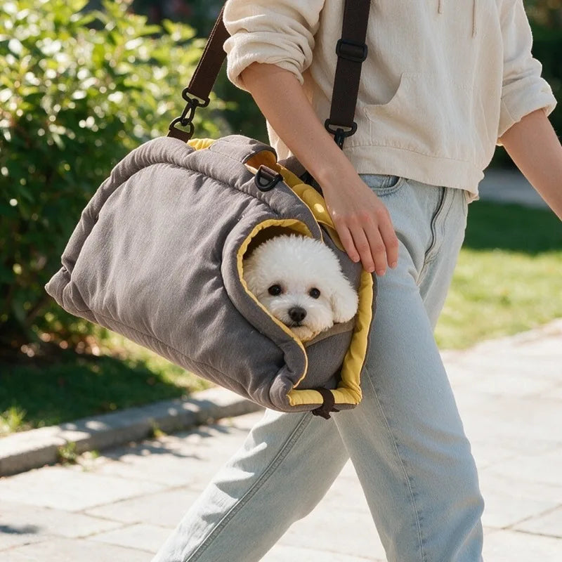 2‑in‑1 Portable Pet Travel Bag, Foldable Breathable Cat Dog Carrier Handbag, Car Small Pet Bed Mat for Outdoor Travel