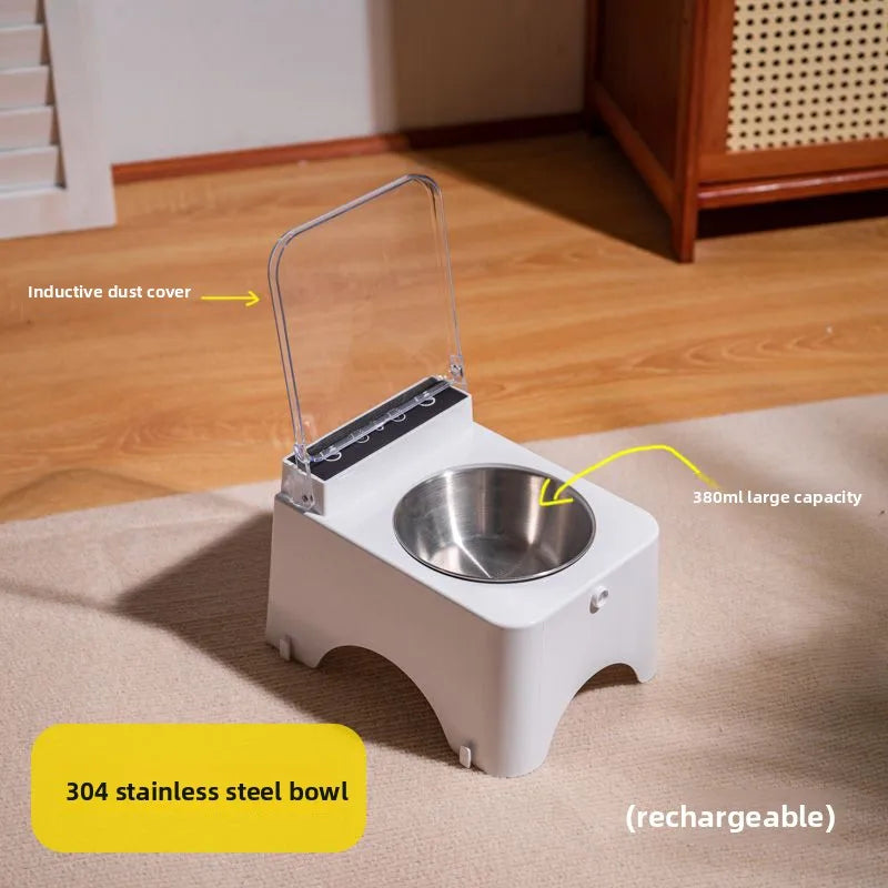Pet Smart Infrared Sensor Open Lid Cat Bowl Stainless Steel with Lid Dustproof Insect-proof and Moisture-proof Pet Bowl