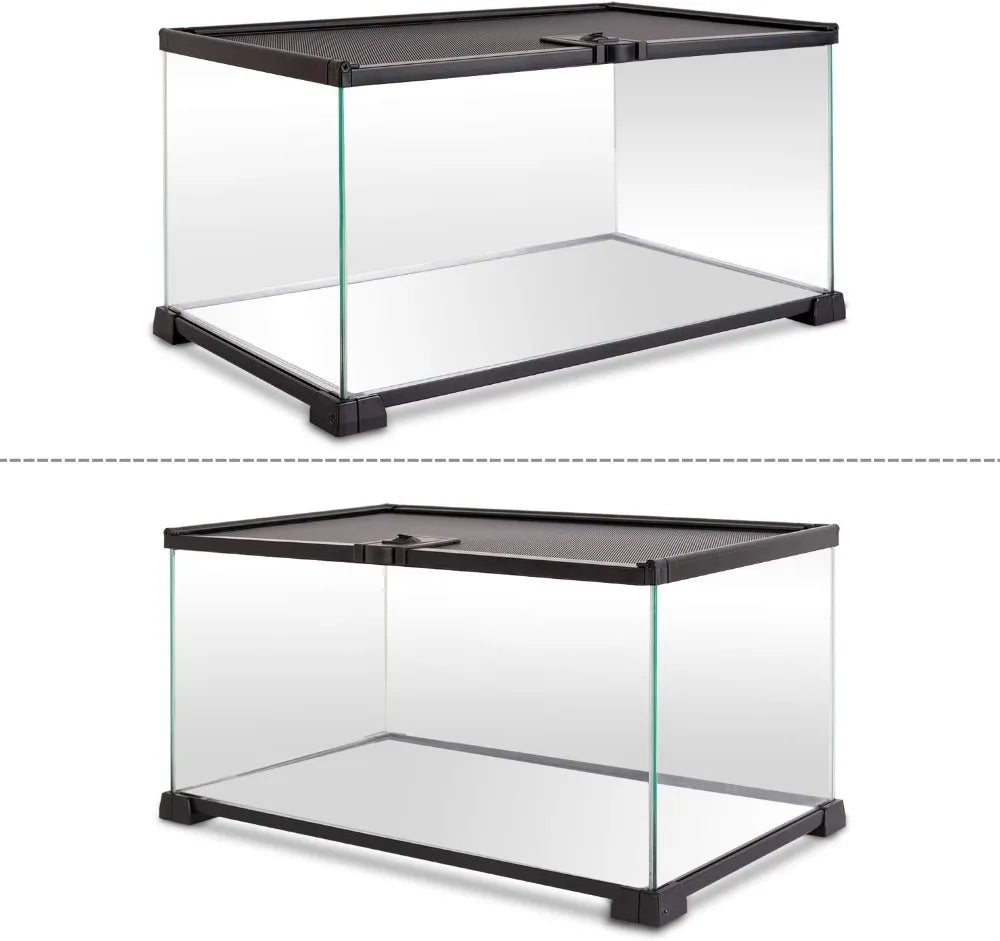 10 Gallon Reptile Tank Glass Terrarium 20"x12"x10" Sliding Screen Top for Small Animals