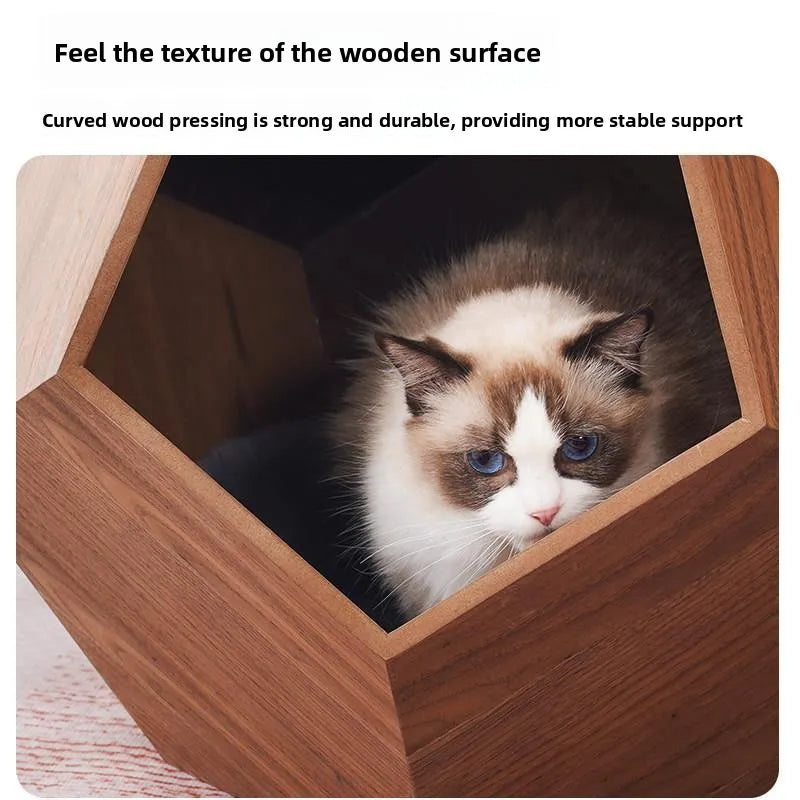 Solid Wood Pet Nest Cat Bed Dog House Side Table Nightstand Coffee Table 2-in-1 Furniture for Small Medium Cats Dogs
