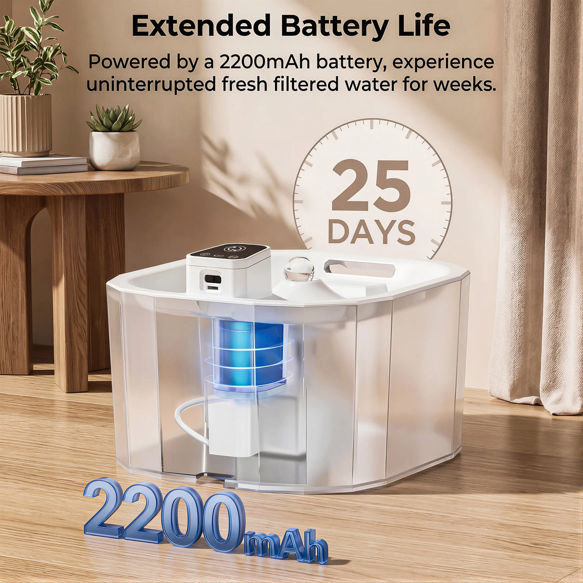 Wireless Cat Water Fountain 2200mAh Motion Sensor Auto Pet Water Dispenser Ultra Quiet Pump Filter USB Rechargeable Home Travel
