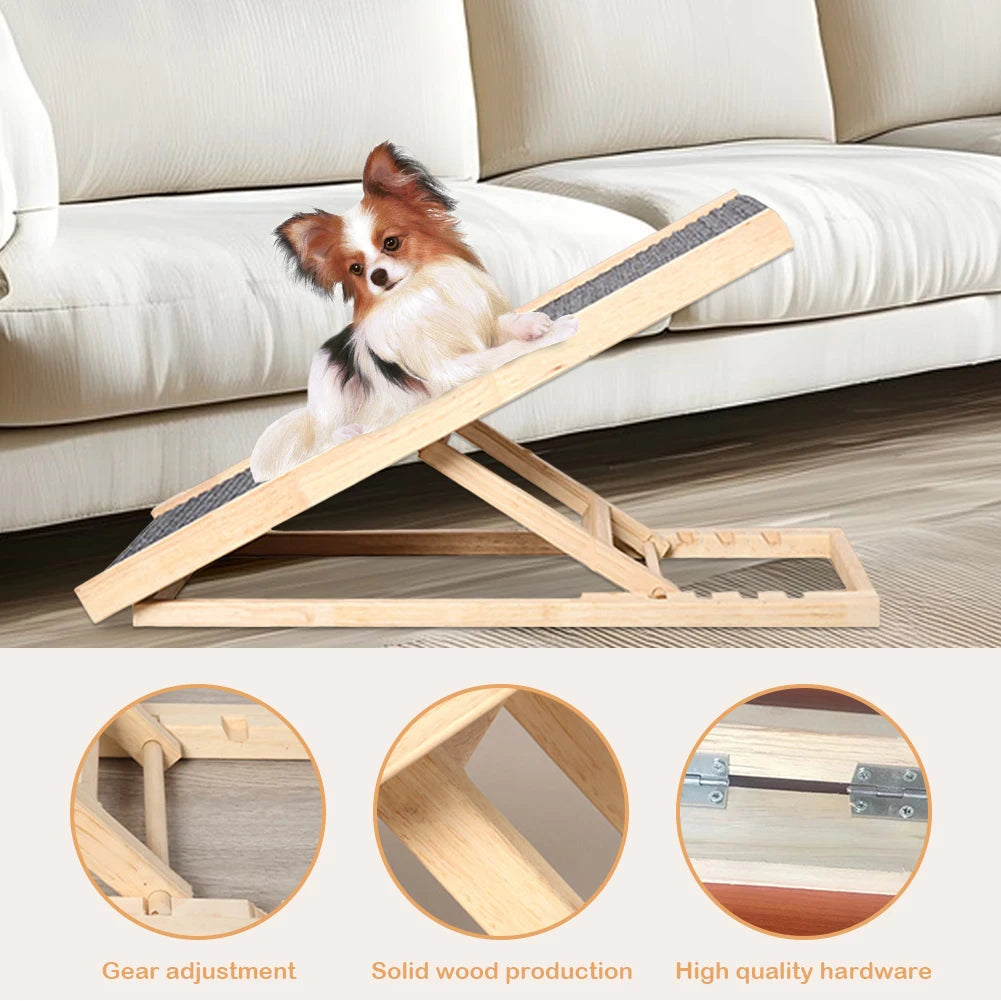 Wooden Foldable Pet Ladder 3/4 Levels Height Adjustable Pet Dog Climbing Ladder Non-Slip for Indoor High Bed Couch