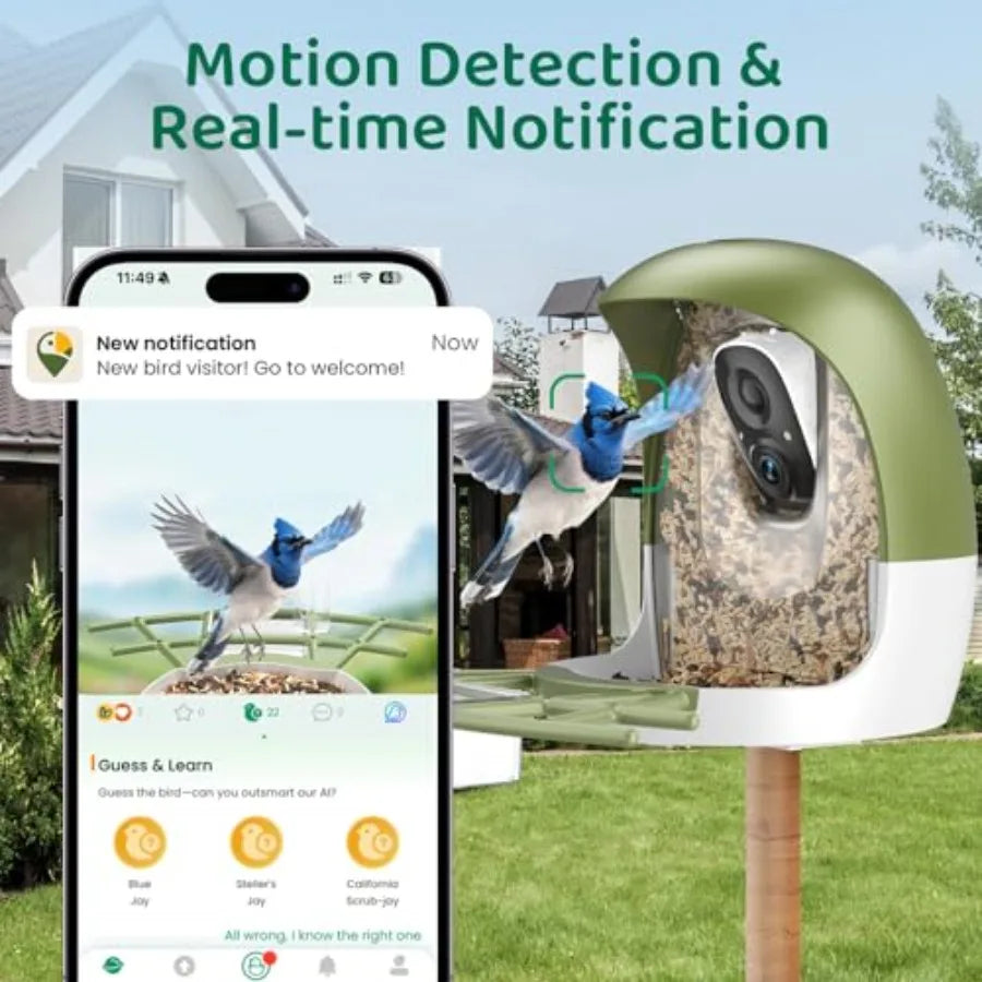 Smart Bird Feeder with Camera, AI Identify Birds and Auto Capture, 2K HD Live Camera Birdwatching with Color Night Vision for B