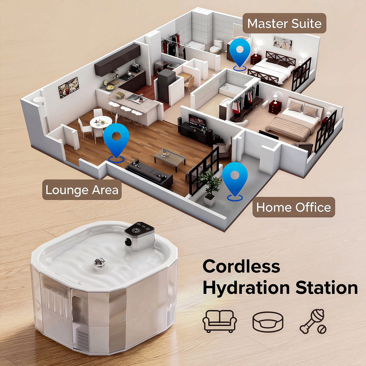 Wireless Cat Water Fountain 2200mAh Motion Sensor Auto Pet Water Dispenser Ultra Quiet Pump Filter USB Rechargeable Home Travel