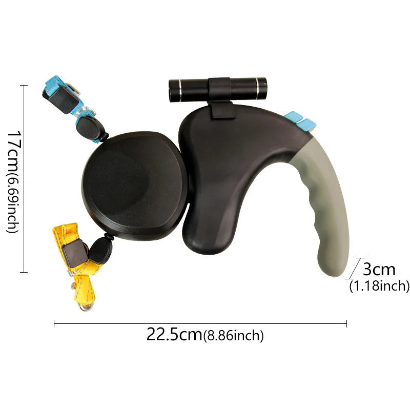 Retractable Dog Leash Lead With Flashlight 360 Swivel No Tangle  Portable rotating pet leash for 2 dogs walking pet supplies