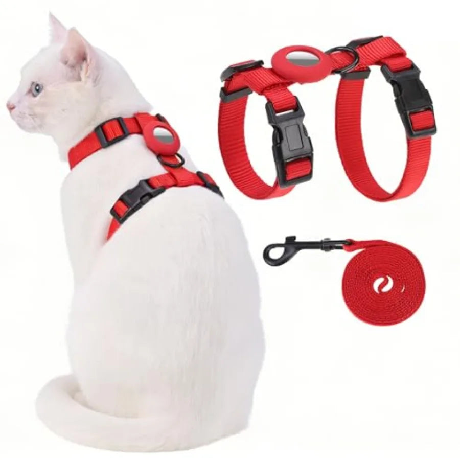 Cat Harness and Leash Set with Airtag Holder for Walking and Travelling, Escape Proof Cat Harness for Small Medium Large Kitten