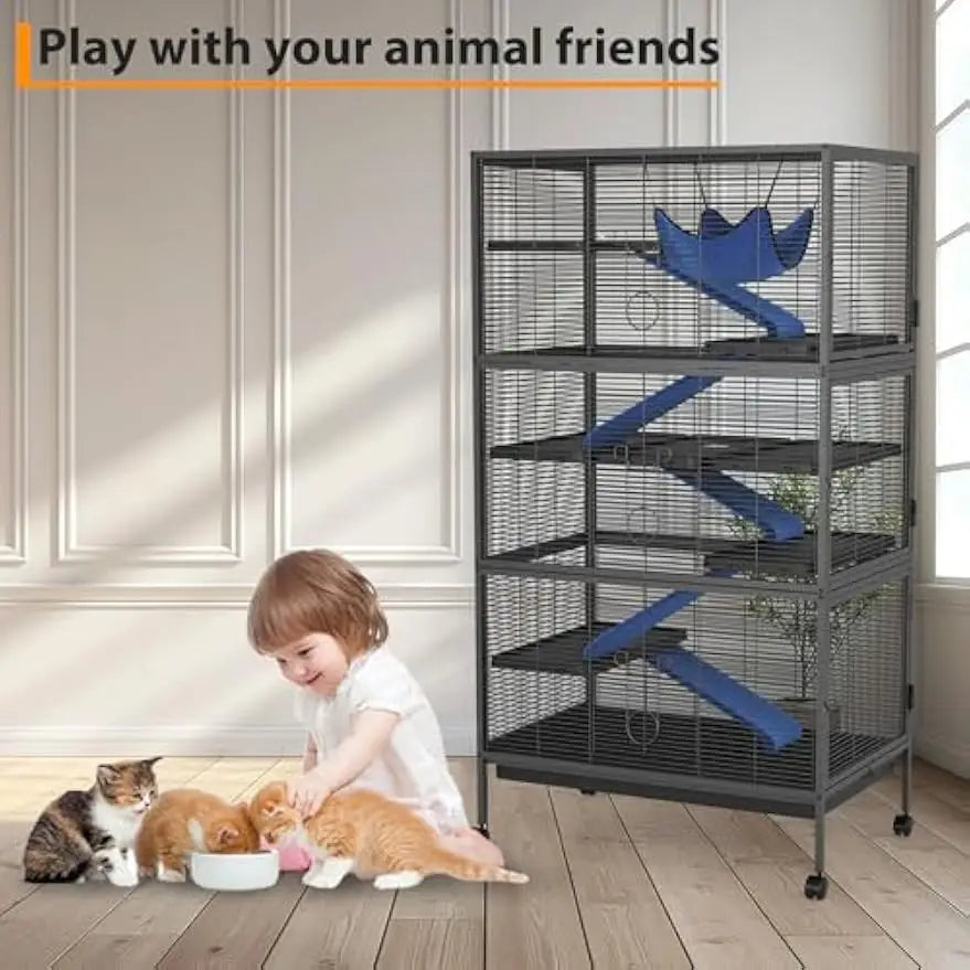 Garvee 59" H Rolling Metal Ferret Cage Large 4-Tier Critter Nation Cage Small Animal Cage for Rats Hamster Guinea Chinchilla Rabbit Cat