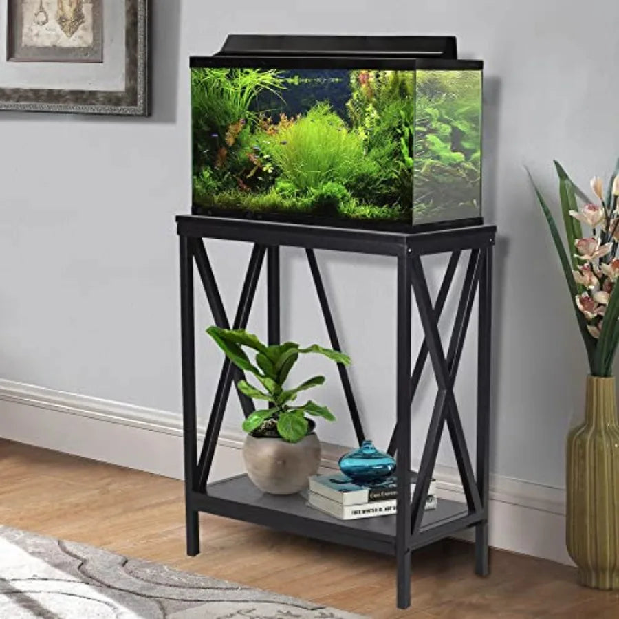 20 Gallon Metal/Wood, Aquarium Stand, Console Table, 24.2" L x 28" W, Black