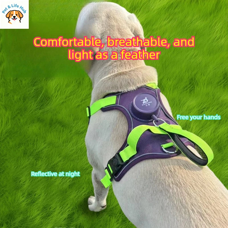 Automatic retractable dog leash with chest and back strap dog rope integrated vest reflective vest for pets pet supplies