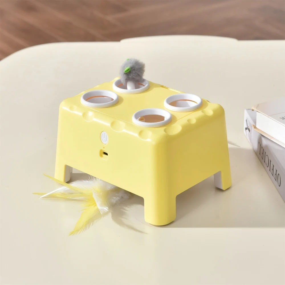 Whack A Mole Automatic Pop-Up Rechargeable Feather Toy for Cats Dogs Interactive Playing Kitten Training Pet Supplies