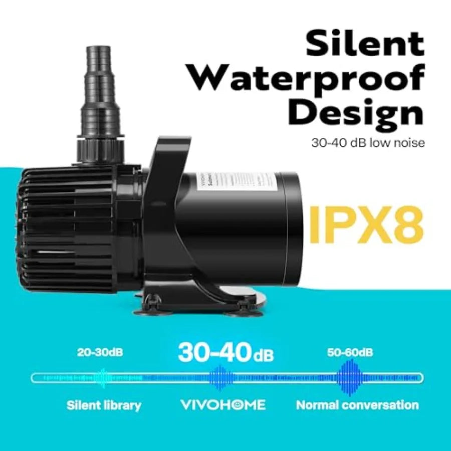 Koi pond waterfall fountains fish tank application, stainless steel and ABS plastic material, black color, 100W 1600GPH high fl