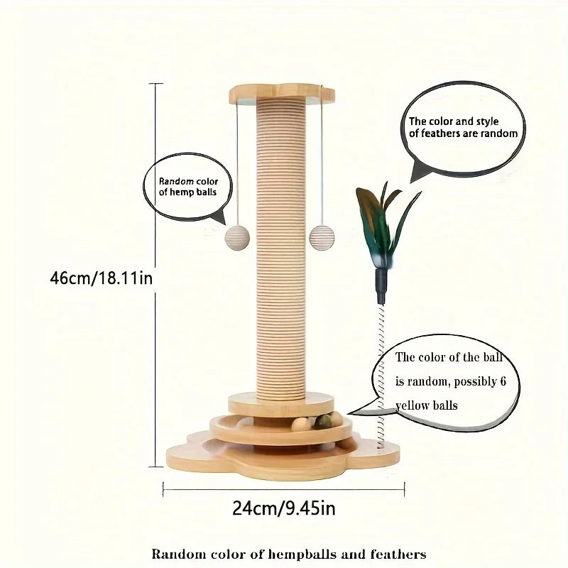 Solid Wood Cat Turntable Cat Scratching Post, Cat Teaser Stick, Cat Scratching Board for Cats, Durable Cat Toys