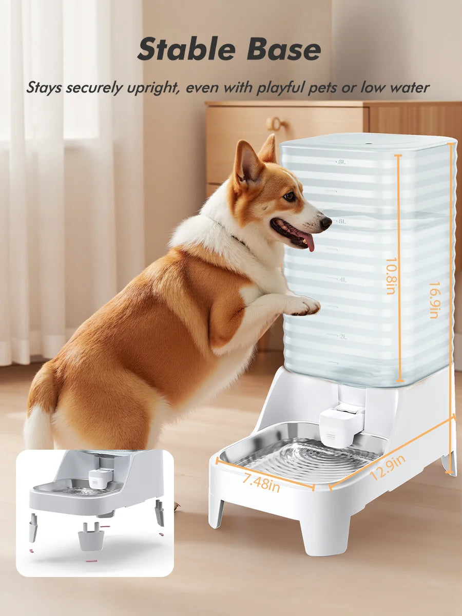 Furpipi 8L Large Capacity Automatic Pet Feeder & Water Dispenser Gravity Pet Feeding StationStainless Steel Pet Waterer for Pets