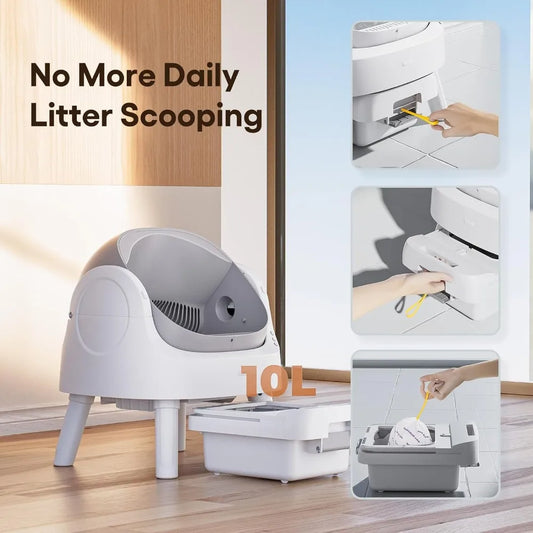 Open-Top Self-Cleaning Cat Litter Box, Automatic Litter Box with Integrated Safety Protection for Multiple Cats, Custom
