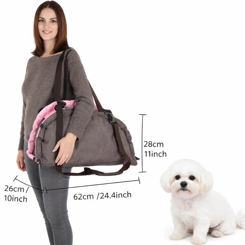 2‑in‑1 Portable Pet Travel Bag, Foldable Breathable Cat Dog Carrier Handbag, Car Small Pet Bed Mat for Outdoor Travel