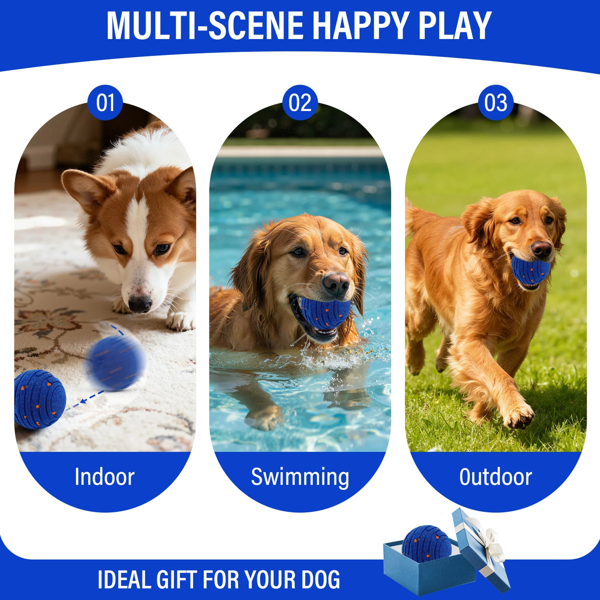 Smart Interactive Dog Toy, E-TPU Toy Ball for Aggressive Chewers, Automatic Moving, Rechargeable Ball for Small/M