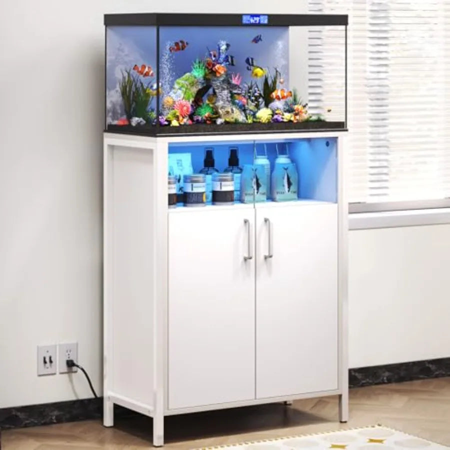 10-20 Gallon Fish Tank Stand with LED Lights, 700LBS Capacity Aquarium Stand with Power Outlets, Heavy Duty Fish Tank Table wit