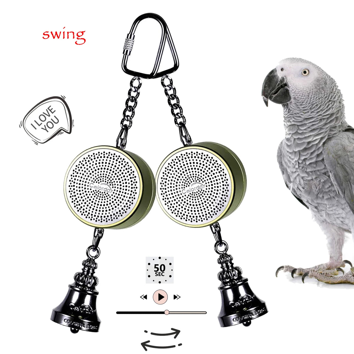 Bird Toys Parrot Talking Coach & Interactive Voice Bell Supplies  (Patent Pending, Latest Upgraded Version)
