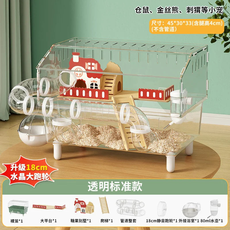 Luxury Transparent Hamster Villa Cage With Raised Tunnel And Scenic Habitat For Dwarf Hamsters For Kids And Pet Lovers Display
