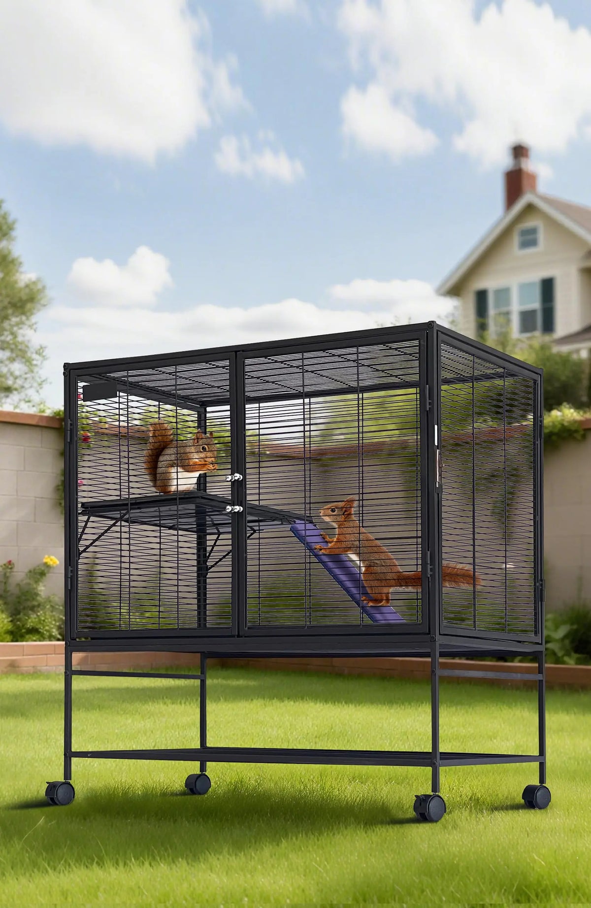 Small Animal Cage, 39” H Large Ferret Cage with Removable Ramp & Tray, Hamster Cage for Chinchilla, Guinea Pig and Rabbit