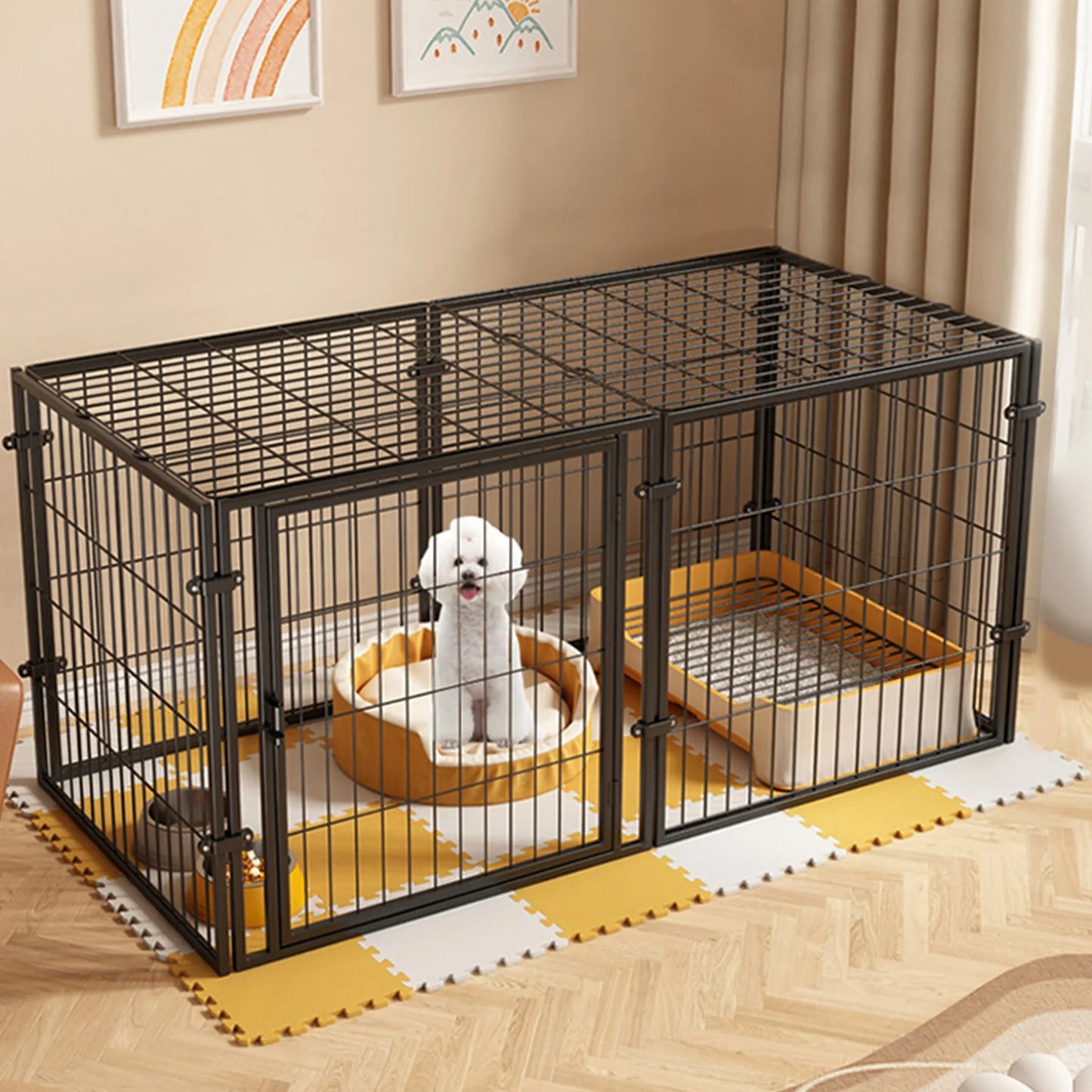 48 Inch Puppy Playpen Easy Assemble Dogs Cage Kennels for Puppy Cat (Black)