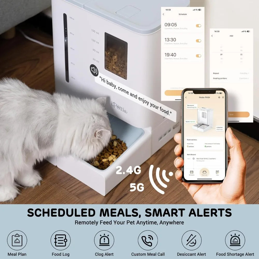 2-in-1 WiFi Pet Feeder & Waterer, 300oz Capacity for 2 Weeks, App Control, Auto Feeding, for Cats & Small Dogs
