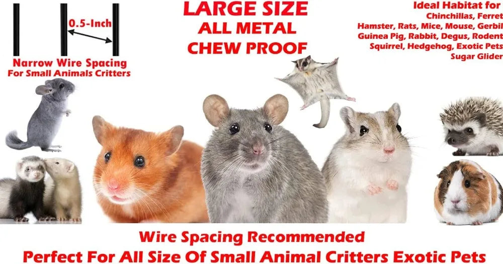 54" Large 4-Level Chew-Proof Small Animal Cage with Rolling Stand, 1/2" Wire Spacing for Ferret, Squirrel, Chinchilla, Rat