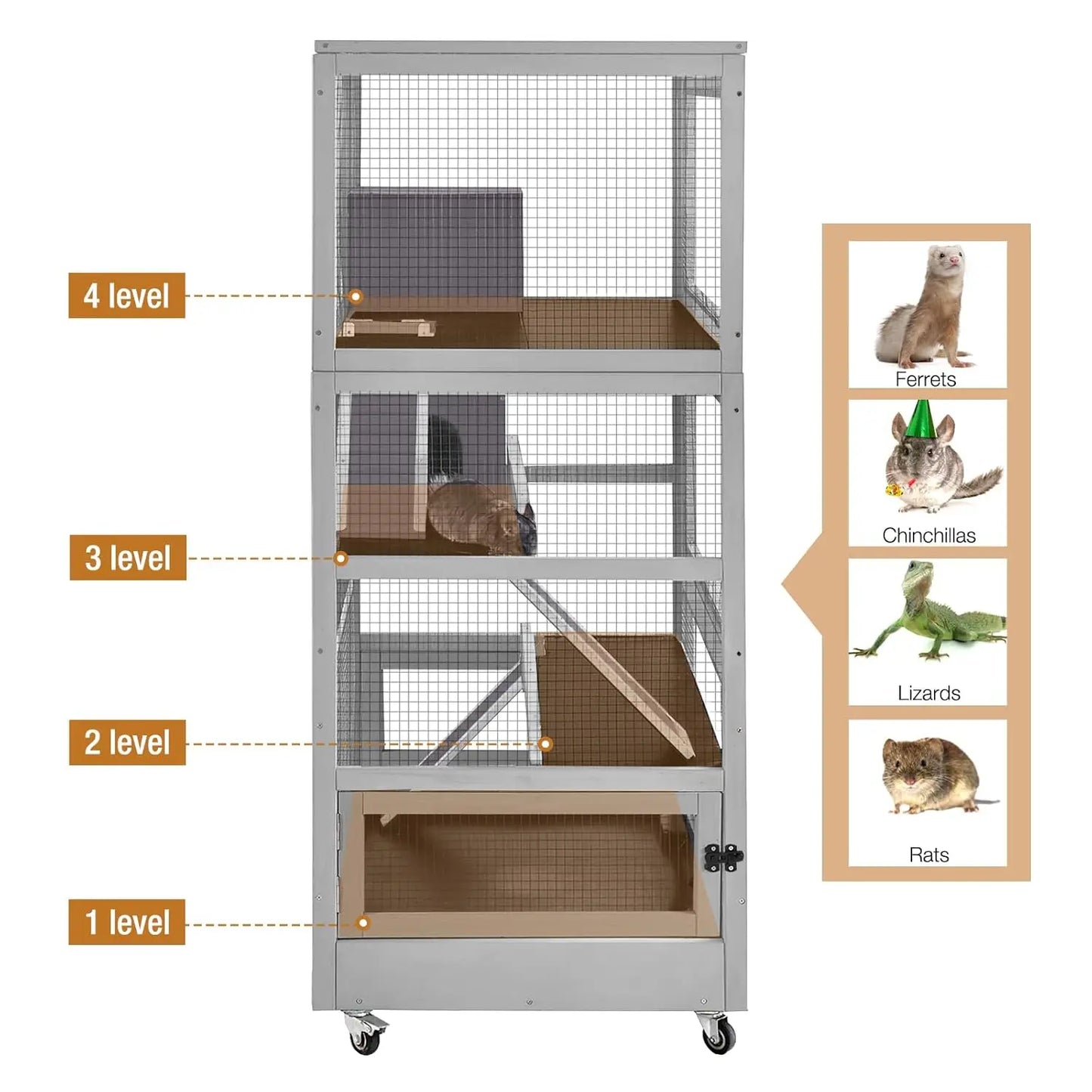 Ferret Cage Chinchilla House Large 4 Levels Critter Nation Cage Perfect for Ferret,Chinchilla, Rat, Squirrel,, Customized