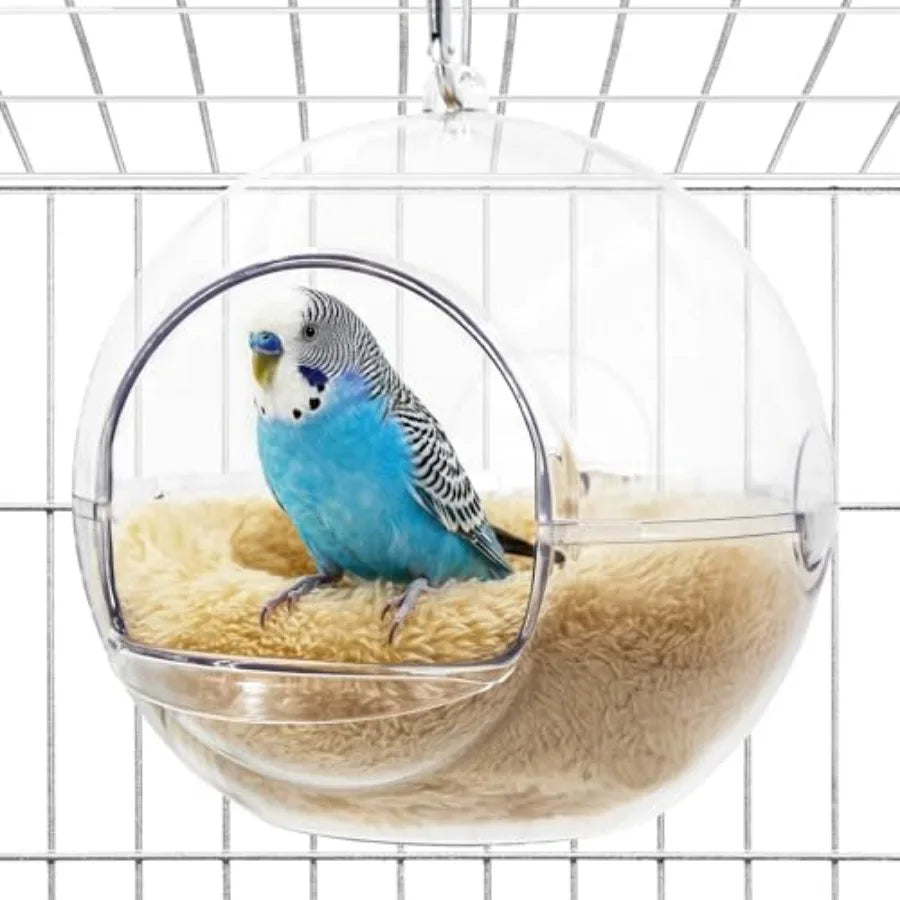 Transparent Chewproof Budgie Bird Breeding Nest for Cage, 360° Clear View Small Parakeet Nest with Washable Pad, Hanging Bird B