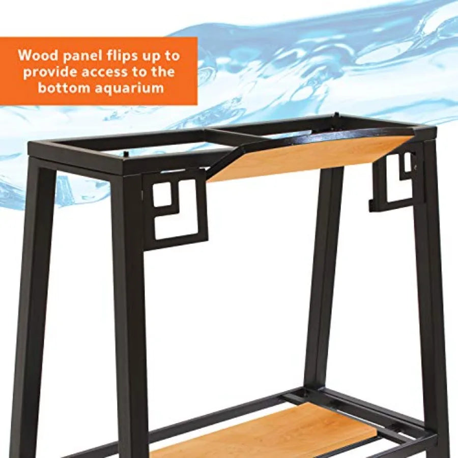 Aquarium stand for 20-gallon long or 29-gallon high tanks, metal construction, black finish, sturdy and space-saving design