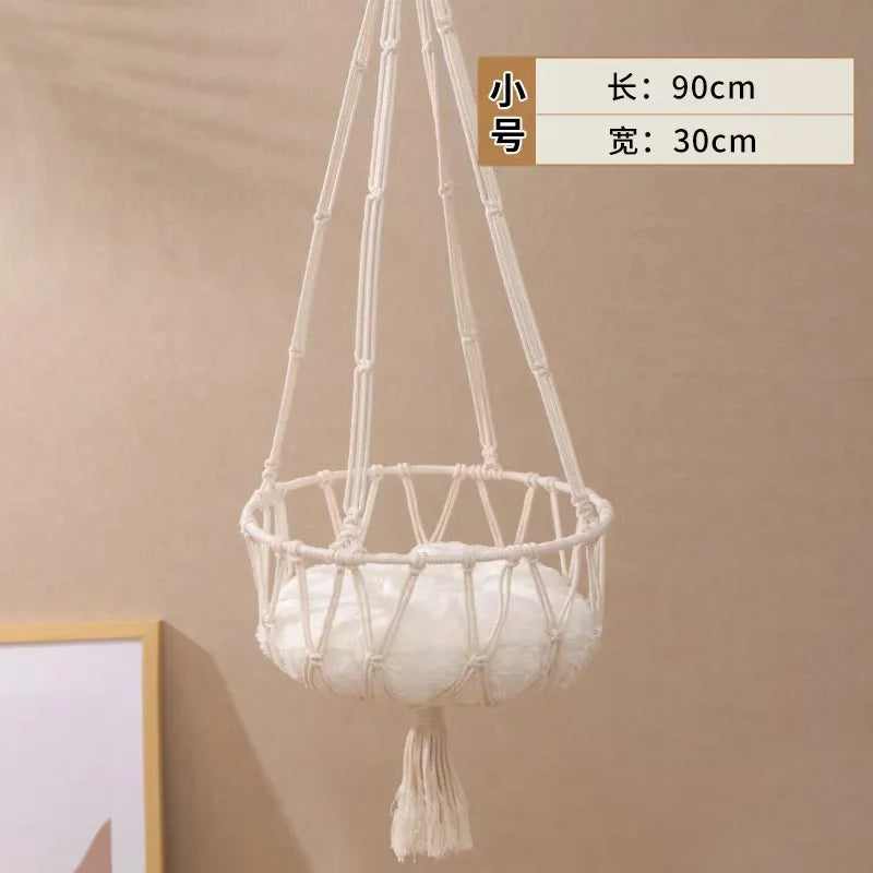 Winter Cat Window Perch, Cat Hammock for Wall with  Hand Woven Ropes,  Foldable Cat Beds for Indoor Cats Basket Swing