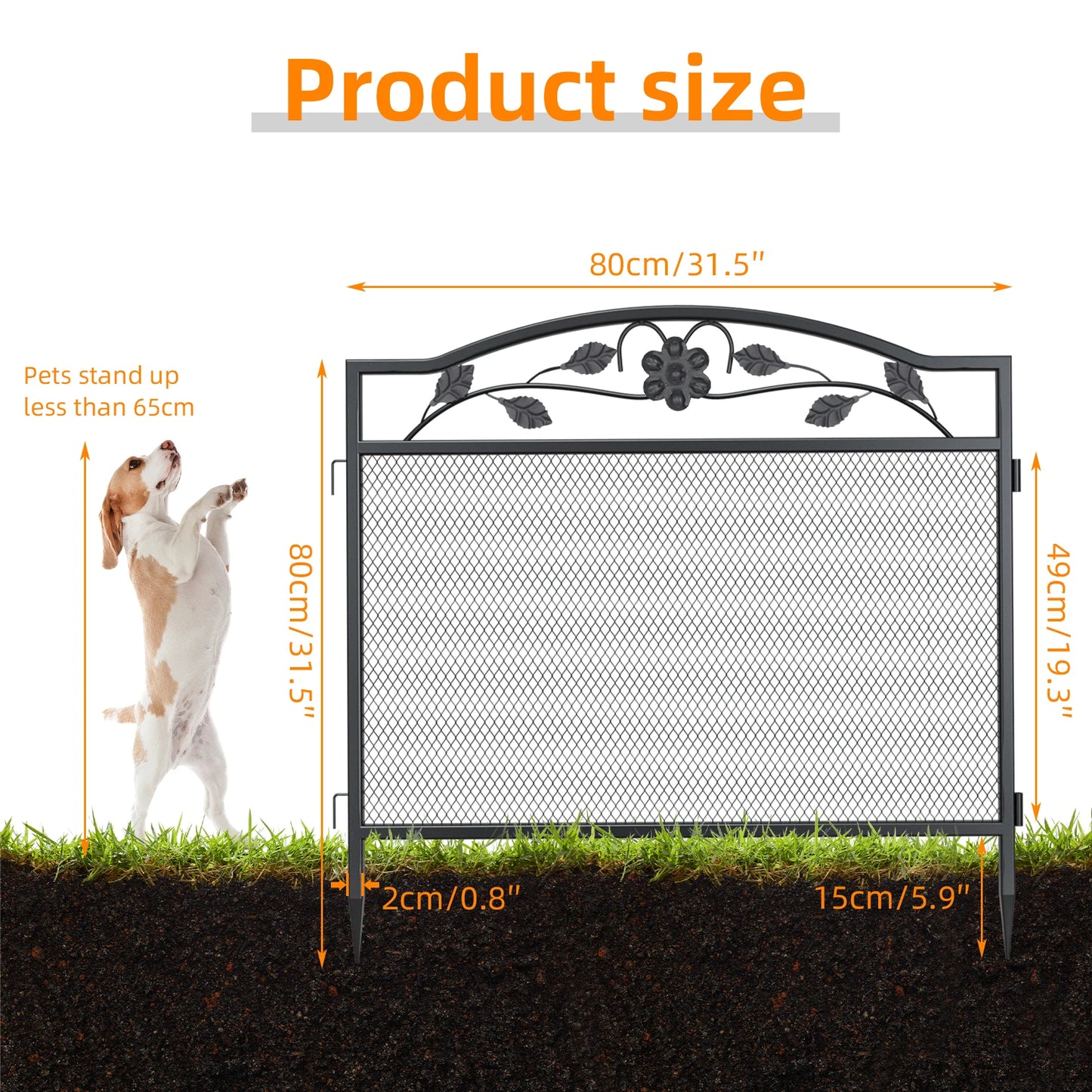 5Panels Decorative Garden Fence Animal Barrier with Safety Latch Arched Flower Bed Edging for Yard Patio Outdoor Decor Metal Border Panel Fencing