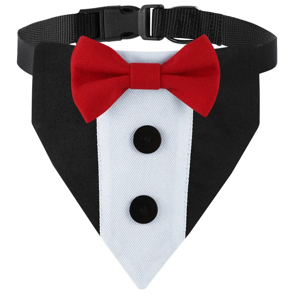 Dog Tuxedo Wedding Tux Suit Collar Dog Birthday Outfits Puppy Bandana with Bow Tie Collar for Medium and Large Dogs Pet Supplies