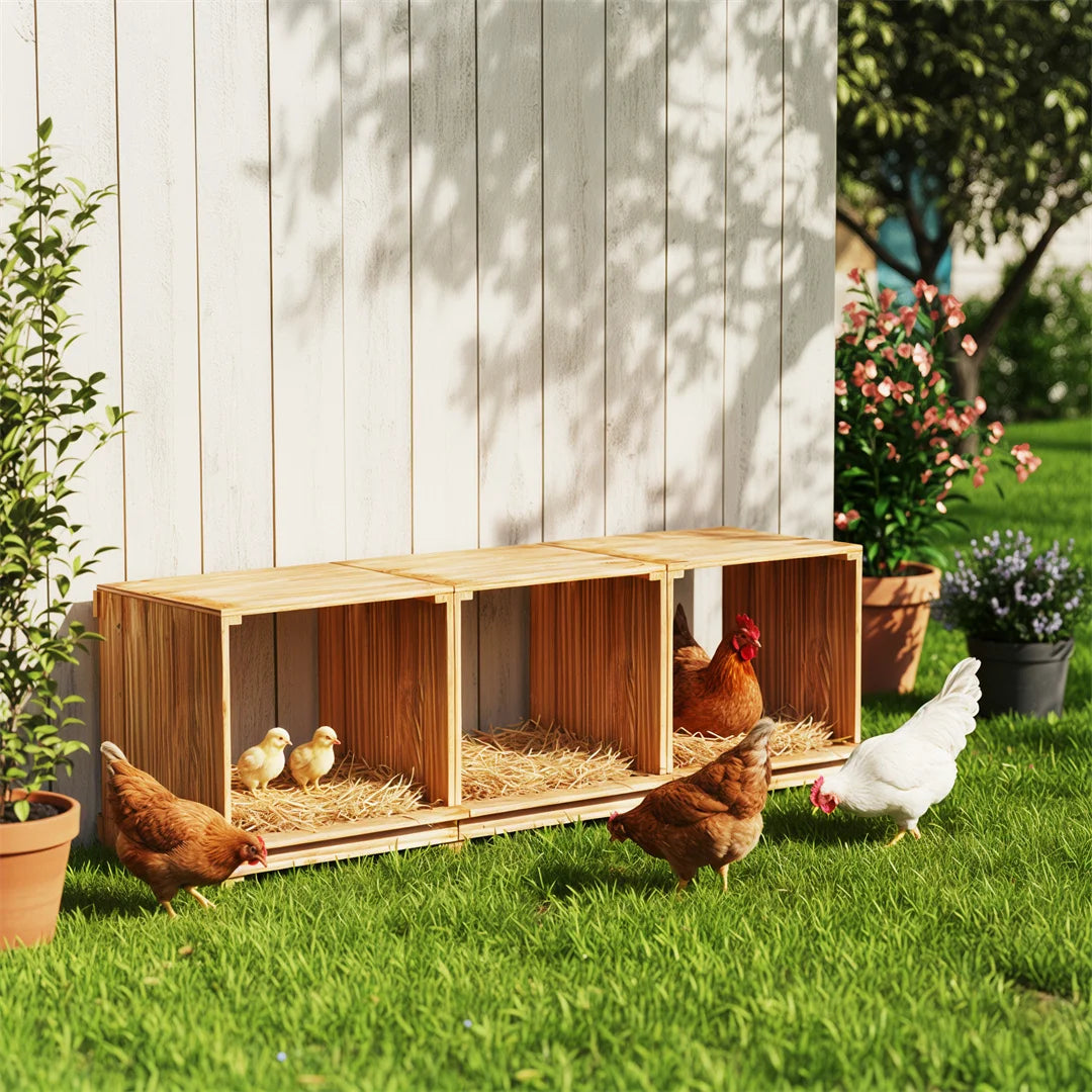 3-Compartment Pine Wood Chicken Nesting Box for Egg Laying Preventing Egg Falls Poultry Farming Accessory