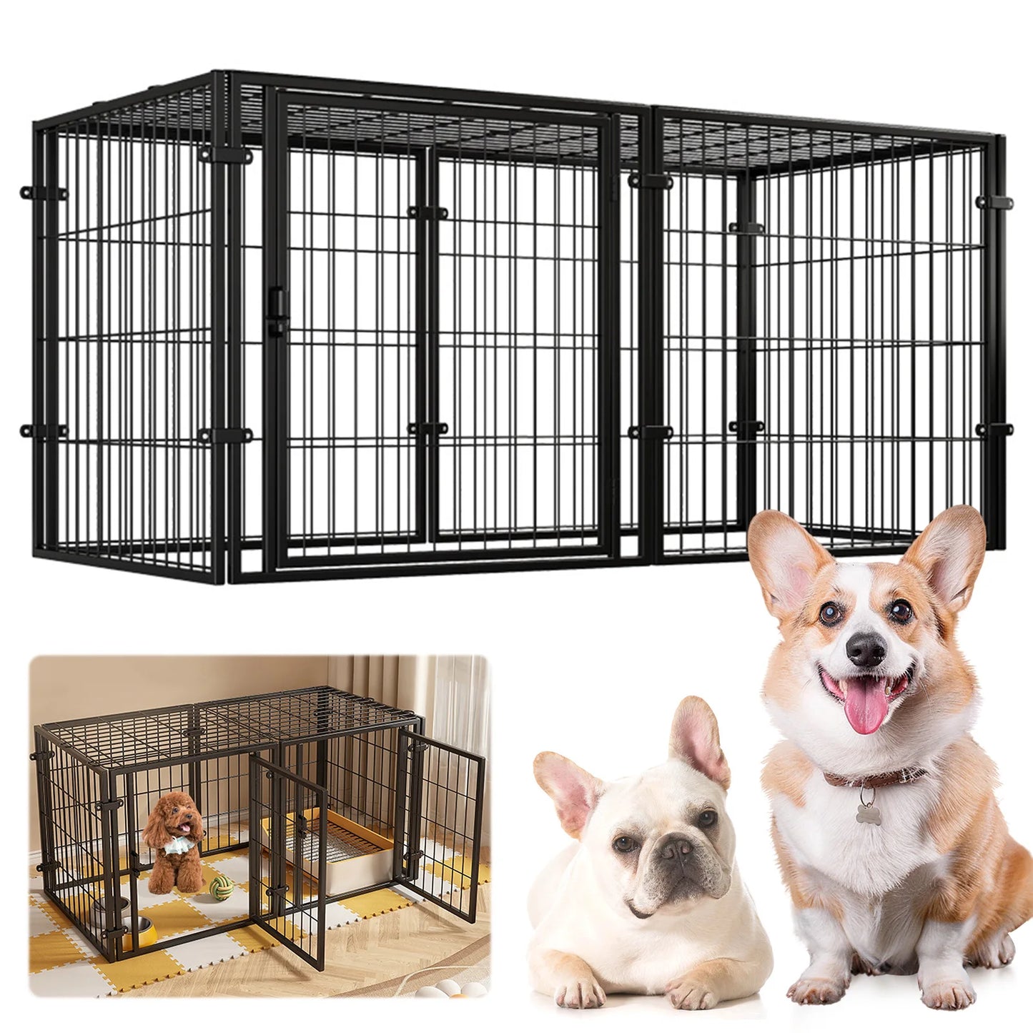 48 Inch Puppy Playpen Easy Assemble Dogs Cage Kennels for Puppy Cat (Black)