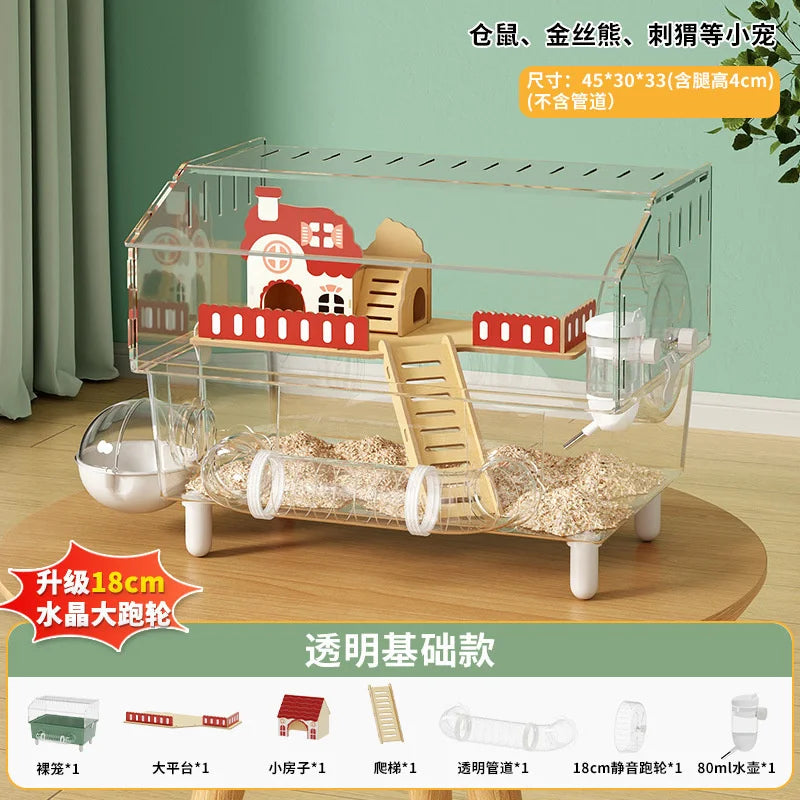 Luxury Transparent Hamster Villa Cage With Raised Tunnel And Scenic Habitat For Dwarf Hamsters For Kids And Pet Lovers Display