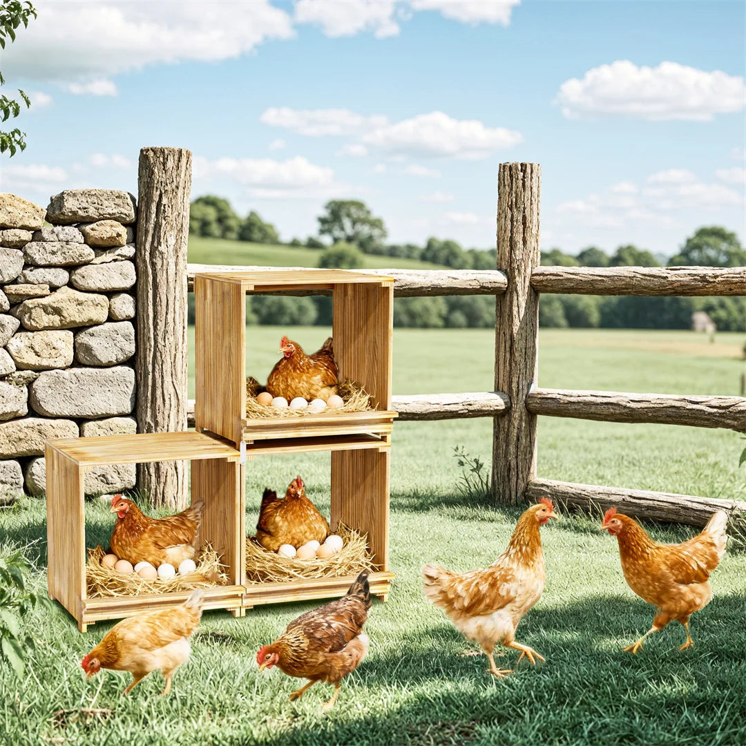 3-Compartment Pine Wood Chicken Nesting Box for Egg Laying Preventing Egg Falls Poultry Farming Accessory