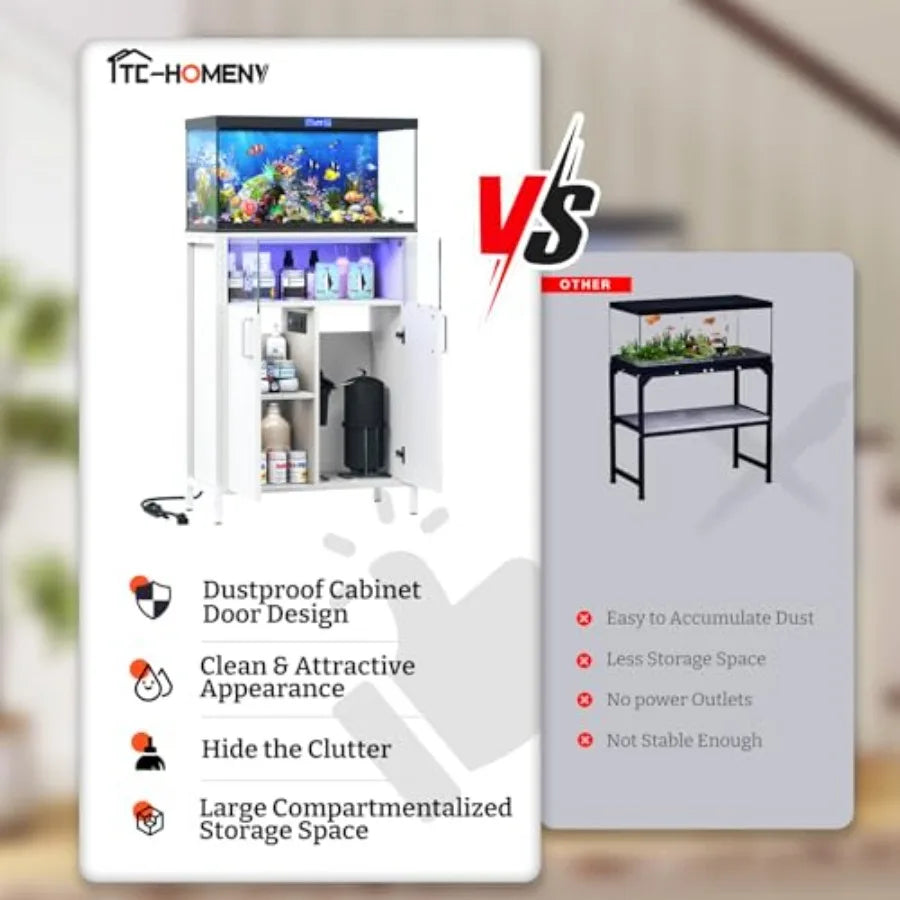 10-20 Gallon Fish Tank Stand with LED Lights, 700LBS Capacity Aquarium Stand with Power Outlets, Heavy Duty Fish Tank Table wit