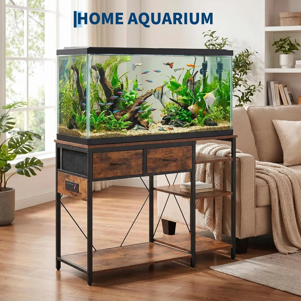 Aquarium Stand with Power Outlet for Fish or Reptile Tank 49.2" x 17,7" Top Tabletop Terrarium Stand with Power Outlet For Farmhouse Home
