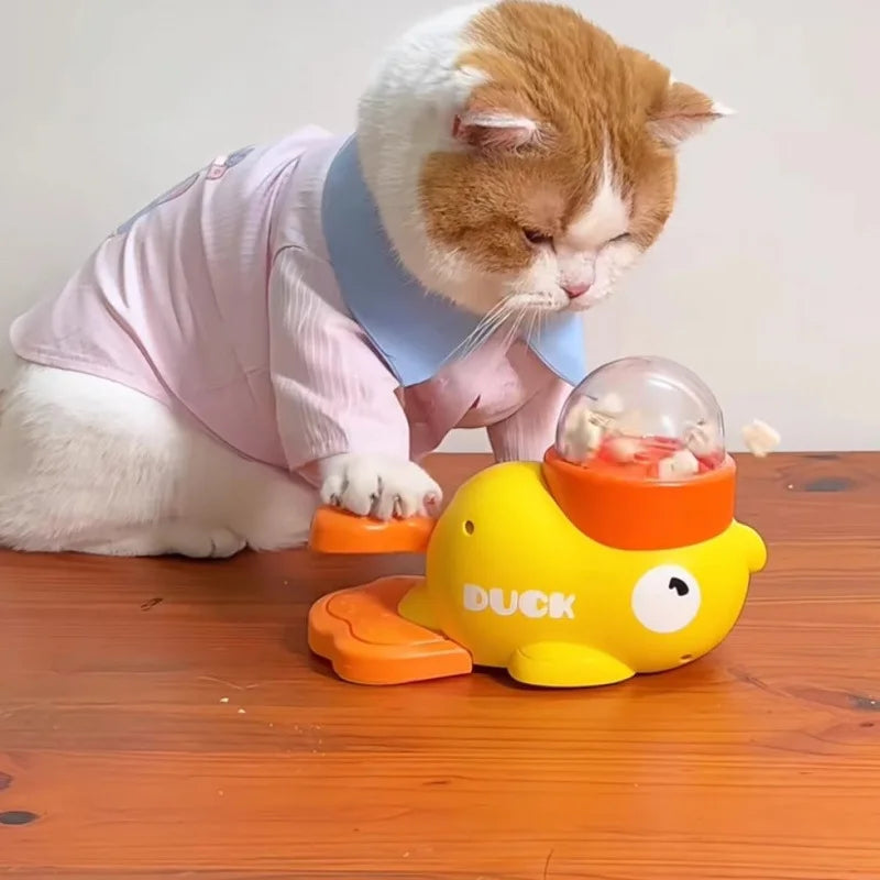 Cat Toys for Self-Entertainment, Cat Teaser Stick, Pet Snacks, Freeze-Dried Little Yellow Duck Launcher, Kitten Treat-Dispensing Toy