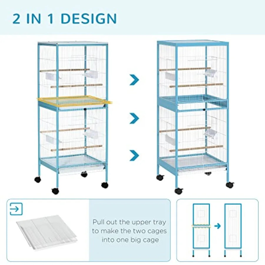 Large Bird Cage with 1.7 ft. Width for Wingspan, Bird Aviary Indoor with Multi-Door Design, Fit for a Canary, Finch, Conure, 55
