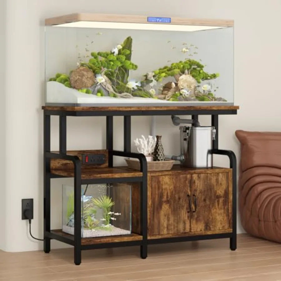 Multi-Tier Aquarium Stand for 20 37 Gallon Fish Tanks, Heavy-Duty 29/30/40 Gallon Fish Tank Stand with Storage Cabinet, Curved