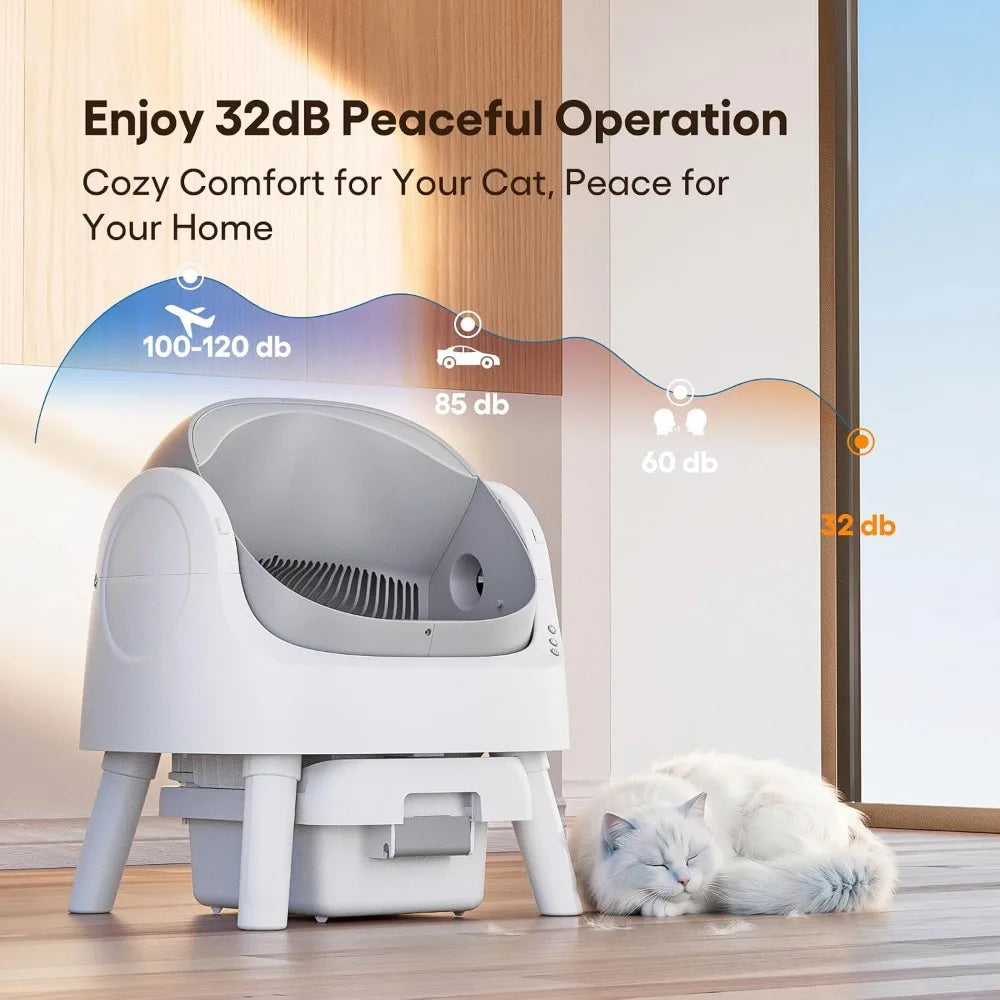Open-Top Self-Cleaning Cat Litter Box, Automatic Litter Box with Integrated Safety Protection for Multiple Cats, Custom