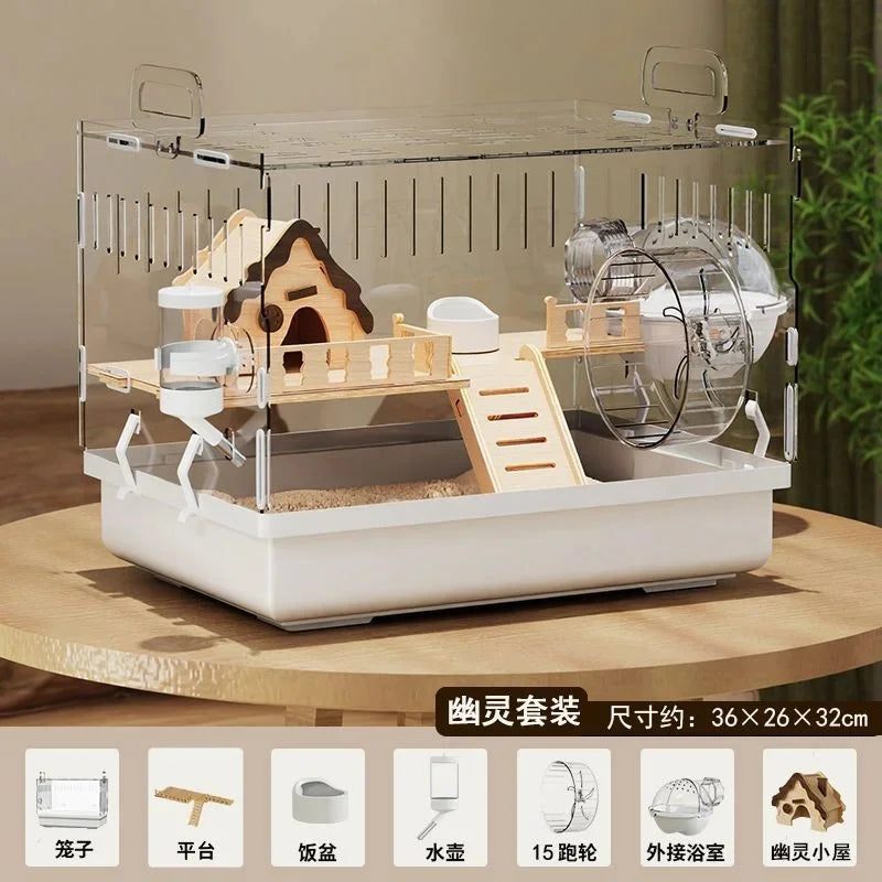 Hamster Cage Transparent Villa Large Gold Wire Anti Bite Anti Escape Winterproof Easy Clean Home For Kids Pet Lovers Cozy Gift