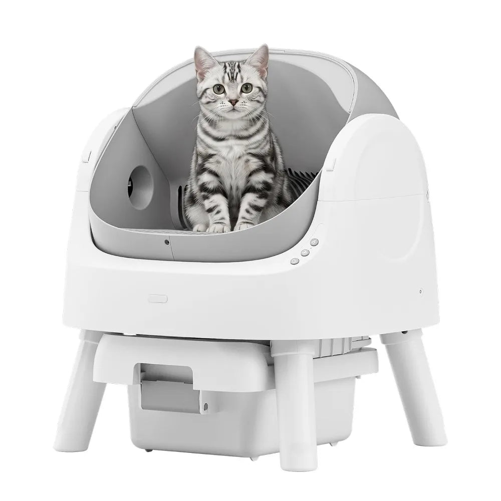 Open-Top Self-Cleaning Cat Litter Box, Automatic Litter Box with Integrated Safety Protection for Multiple Cats, Custom