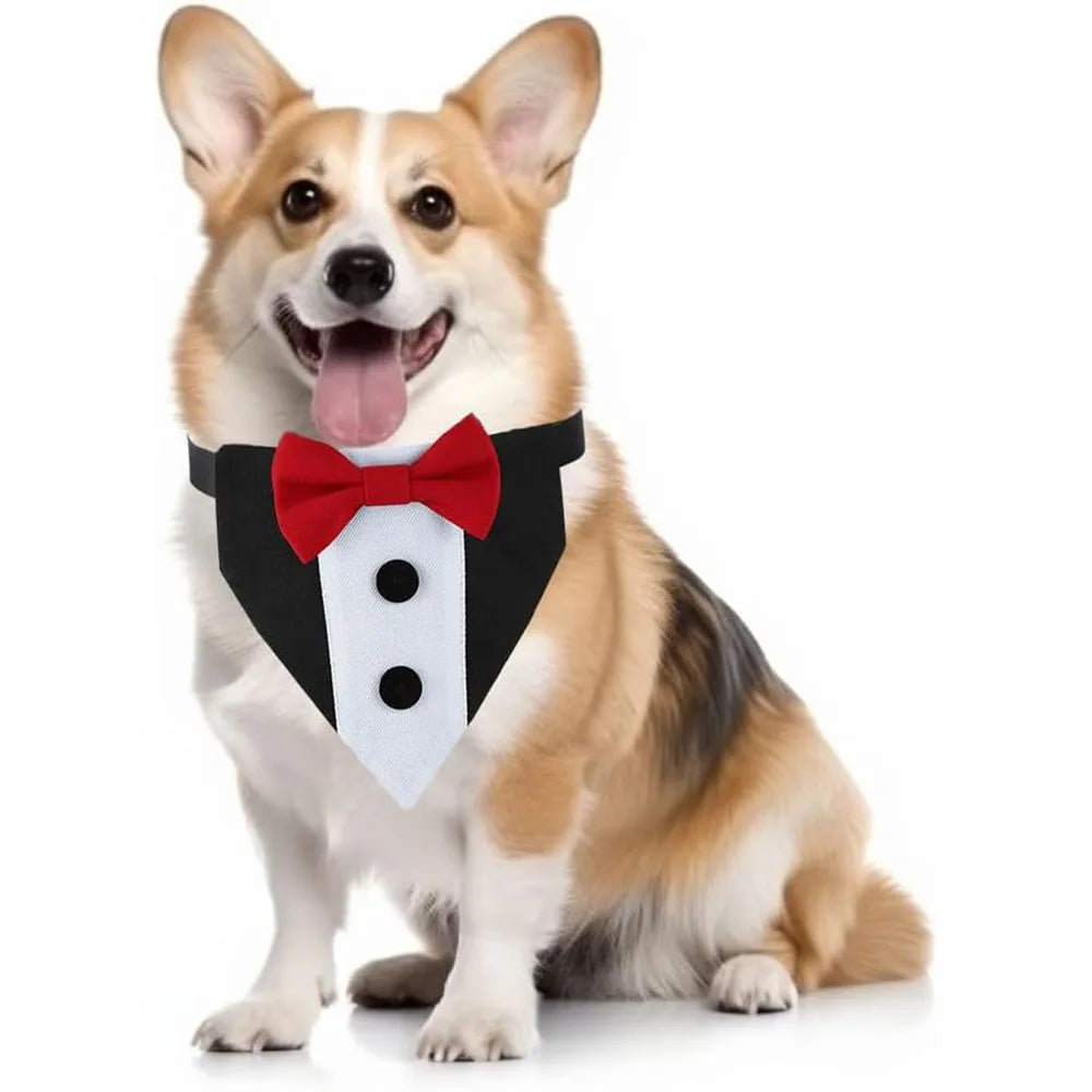 Dog Tuxedo Wedding Tux Suit Collar Dog Birthday Outfits Puppy Bandana with Bow Tie Collar for Medium and Large Dogs Pet Supplies